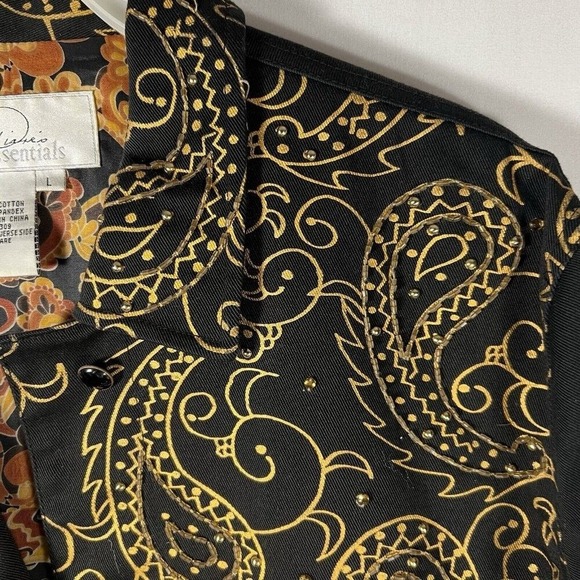 Riccio Essentials Black Gold Paisley Button Front Women's‎ Jacket Size Large - Picture 5 of 16